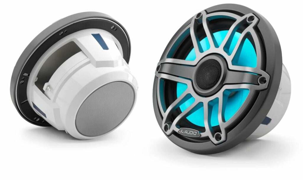 JL - M6-770X-S-GmTi-i 7.7-inch (196 mm) Marine Coaxial Speakers with Transflective™ LED Lighting, Gray Metallic Trim Ring, Titanium Sport Grille