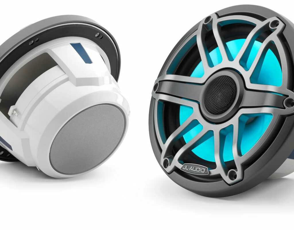 JL - M6-770X-S-GmTi-i 7.7-inch (196 mm) Marine Coaxial Speakers with Transflective™ LED Lighting, Gray Metallic Trim Ring, Titanium Sport Grille