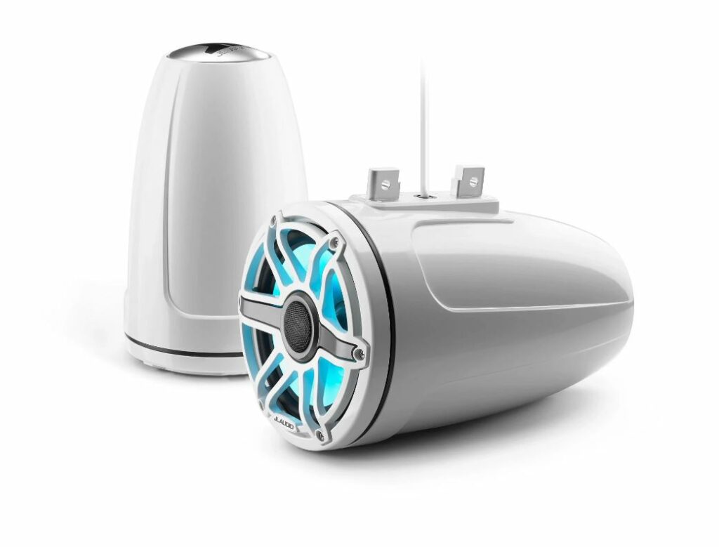 JL - M6-770ETXv3-Gw-S-GwGw-i 7.7-inch (196 mm) Enclosed Tower Coaxial System with Transflective™ LED Lighting, Gloss White Enclosure, Gloss White Trim Ring, Gloss White Sport Grille