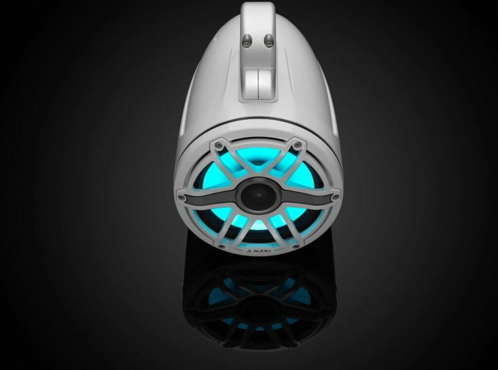JL - M6-770ETXv3-Gw-S-GwGw-i 7.7-inch (196 mm) Enclosed Tower Coaxial System with Transflective™ LED Lighting, Gloss White Enclosure, Gloss White Trim Ring, Gloss White Sport Grille - Image 4