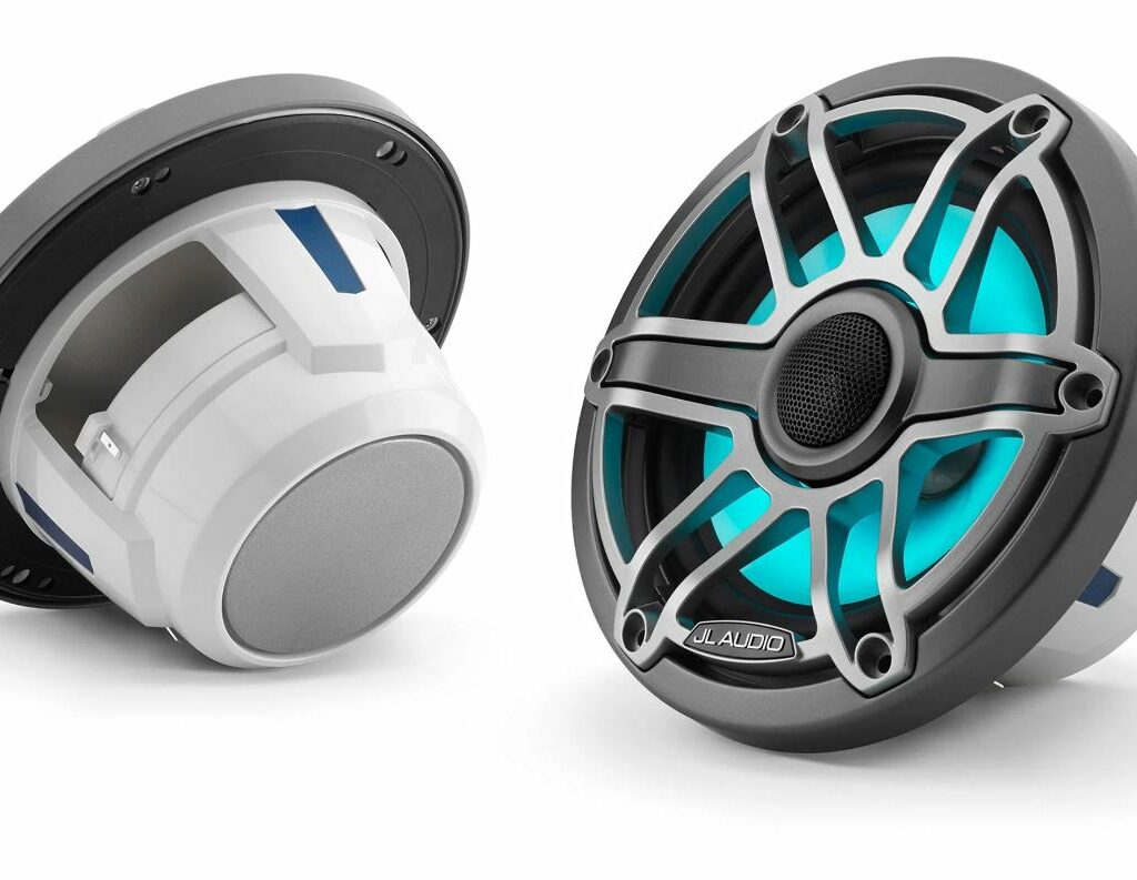 JL - M6-650X-S-GmTi-i 6.5-inch (165 mm) Marine Coaxial Speakers with Transflective™ LED Lighting, Gray Metallic Trim Ring, Titanium Sport Grille