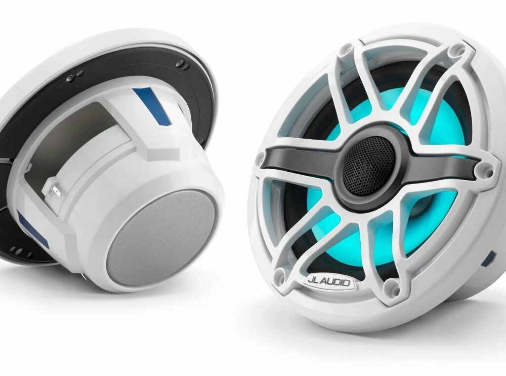 JL - M6-650X-S-GwGw-i 6.5-inch (165 mm) Marine Coaxial Speakers with Transflective™ LED Lighting, Gloss White Trim Ring, Gloss White Sport Grille