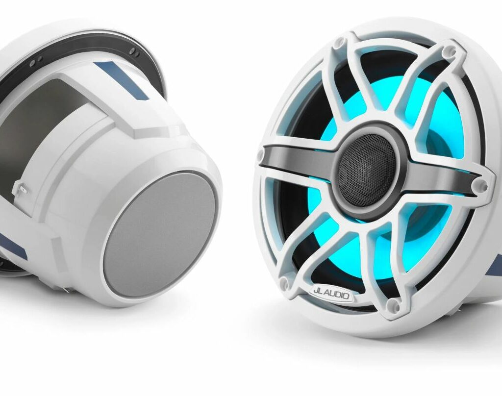 JL - M6-880X-S-GwGw-i 8.8-inch (224 mm) Marine Coaxial Speakers with Transflective™ LED Lighting, Gloss White Trim Ring, Gloss White Sport Grille