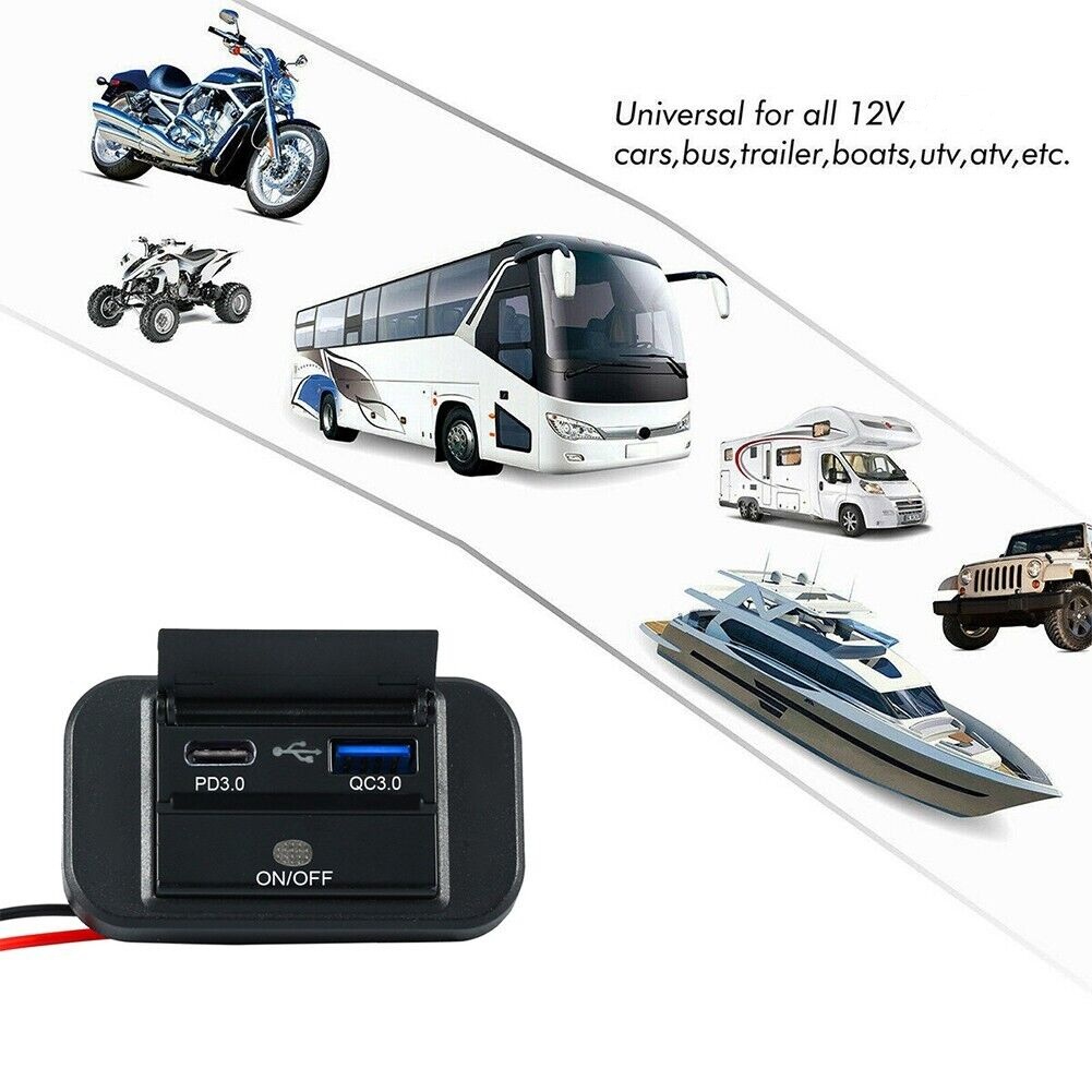 12V Dual USB Port QC3.0+PD3.0 Fast Charger Sockets Power Outlet Panel